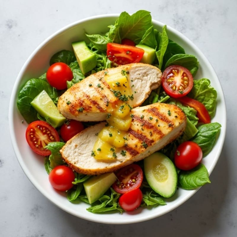 Herb-Roasted Chicken Salad Bowl with Fresh Vegetables and Lemon Vinaigrette