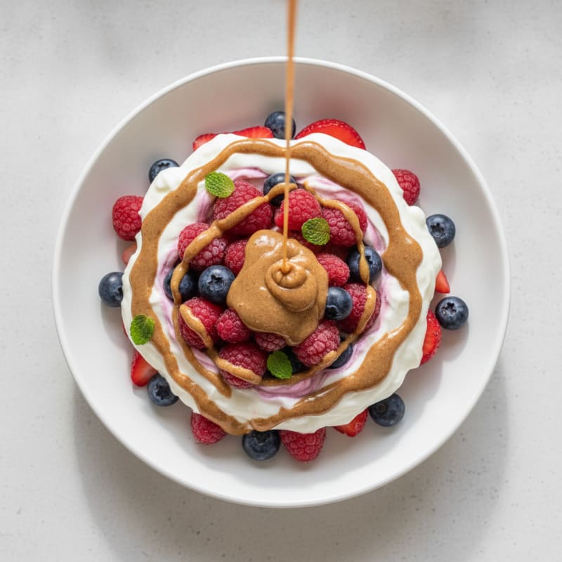 Greek Yogurt Protein Parfait with Mixed Berries and Almond Butter