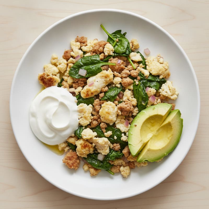 Egg White and Turkey Spinach Scramble with Greek Yogurt