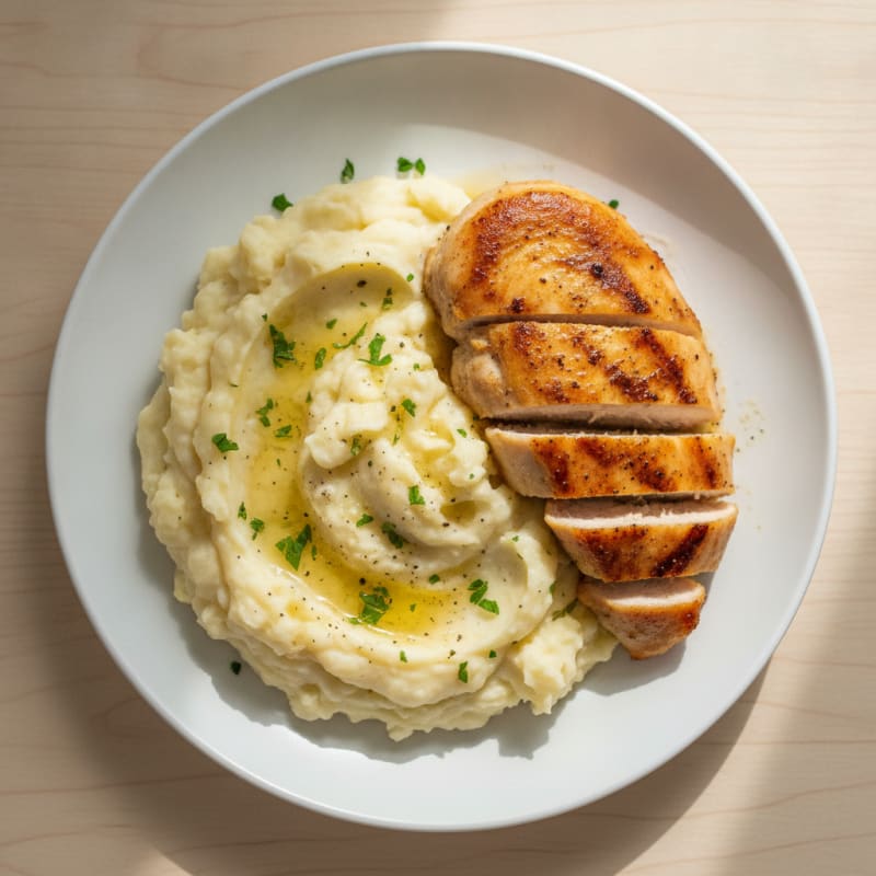 Buttery Garlic Mashed Potatoes with Pan-Seared Chicken