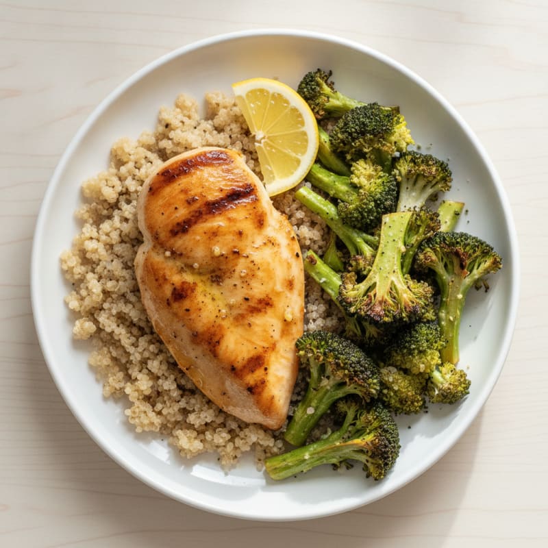 Seared Chicken Breast with Roasted Broccoli and Quinoa
