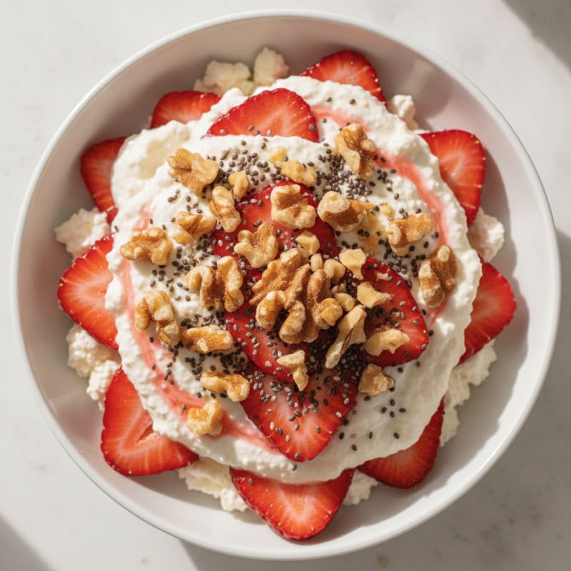 Greek Yogurt Strawberry Parfait with Cottage Cheese and Chia