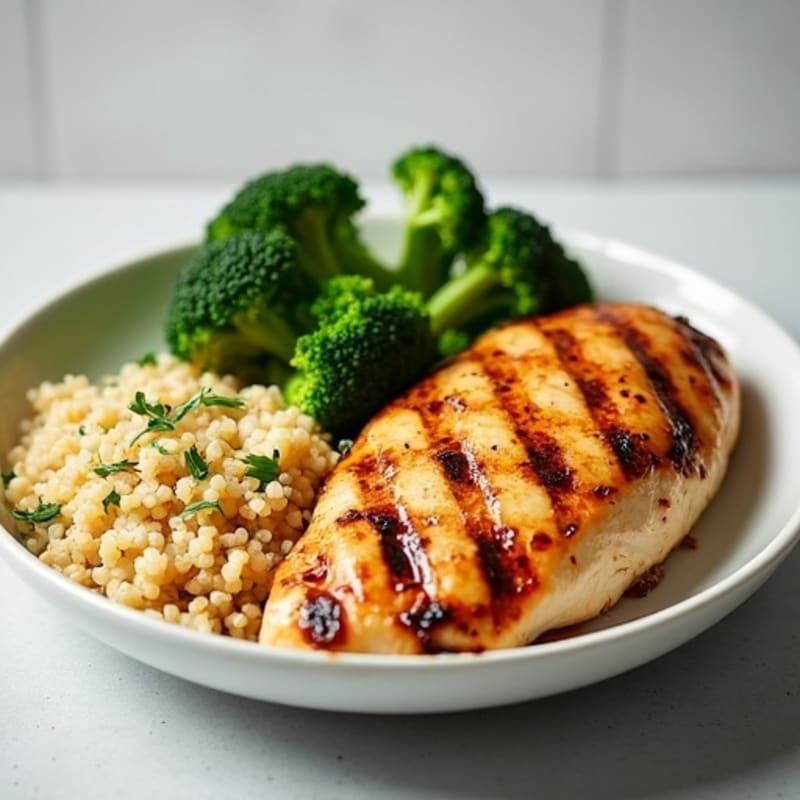 Grilled Chicken Breast with Quinoa and Steamed Broccoli