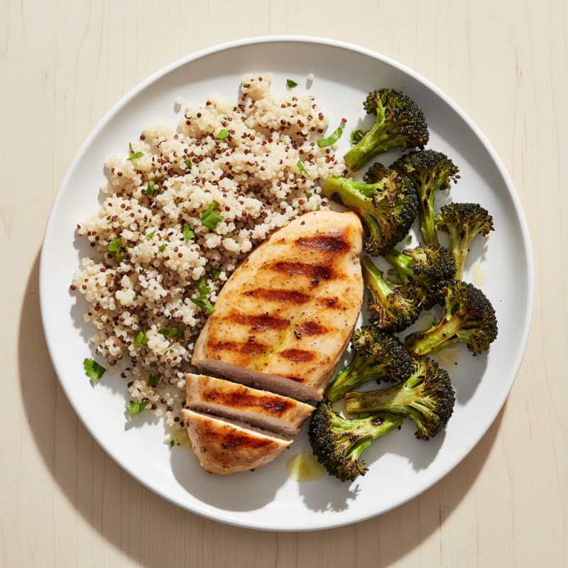 Grilled Chicken Breast with Quinoa and Roasted Broccoli