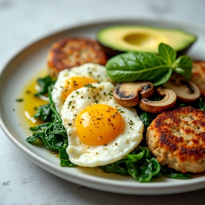 Egg White and Turkey Sausage Scramble with Spinach, Mushrooms, and Avocado