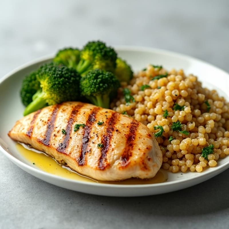 Grilled Chicken Breast with Quinoa and Roasted Broccoli