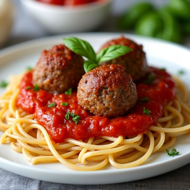 Hearty Lean Beef Meatballs with Whole Wheat Spaghetti and Robust Tomato Sauce