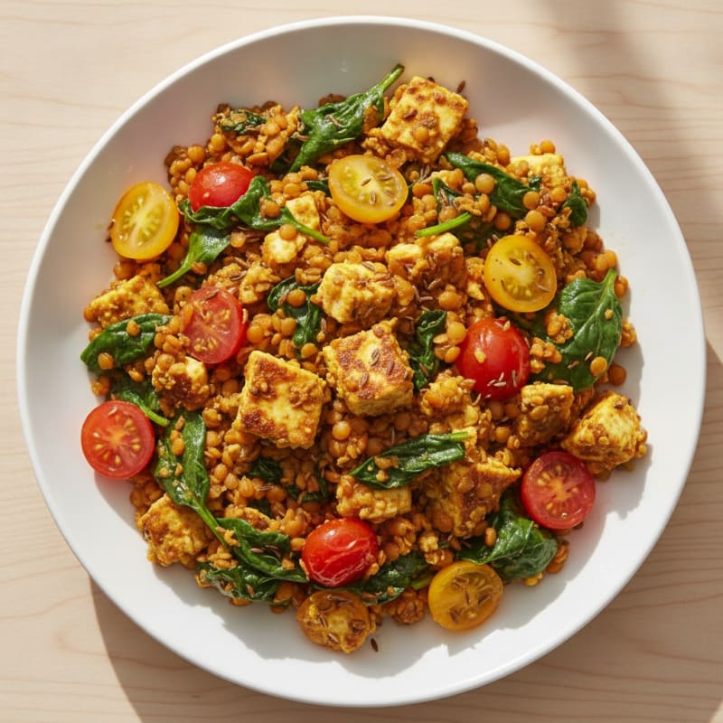 Paneer Scramble with Spinach and Tomatoes
