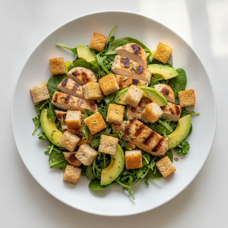 Herb-Grilled Chicken and Avocado Salad with Toasted Bread Cubes
