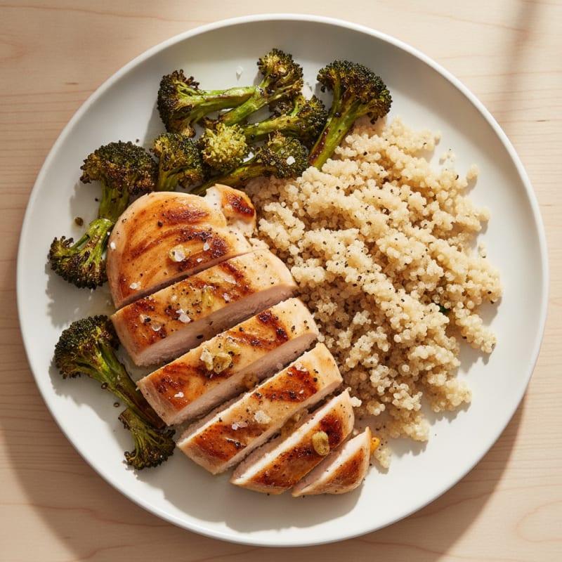 Grilled Chicken Breast with Quinoa and Roasted Broccoli