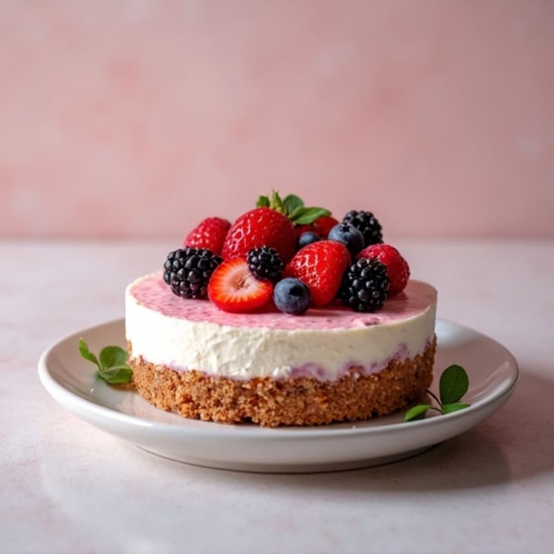 Greek Yogurt Protein Cheesecake with Mixed Berries