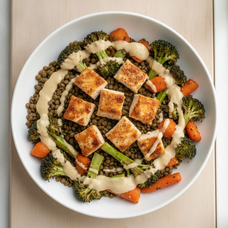 Lentil Power Bowl with Roasted Vegetables