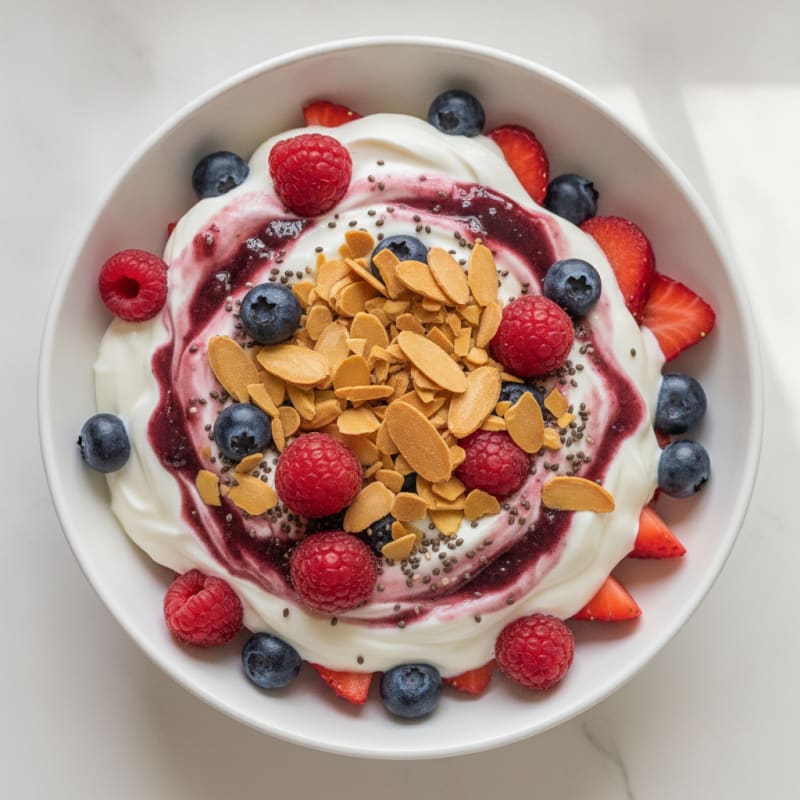 Greek Yogurt Protein Parfait with Mixed Berries and Almonds