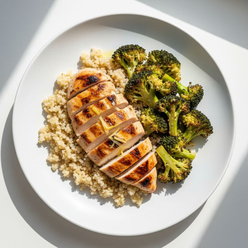 Grilled Chicken Breast with Quinoa and Roasted Broccoli