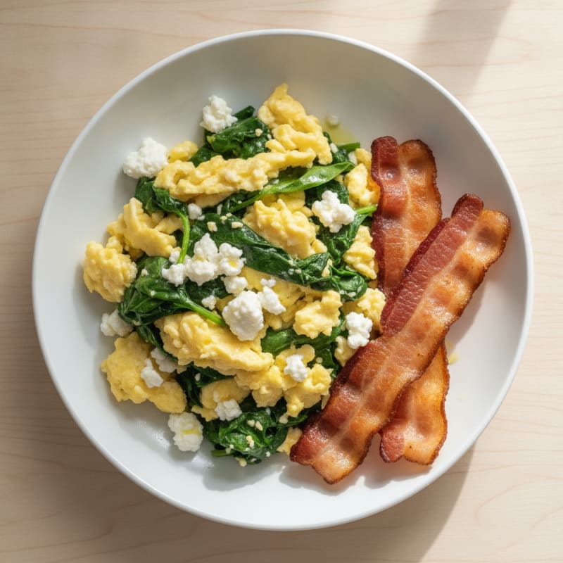 Cottage Cheese Scramble with Spinach and Turkey Bacon