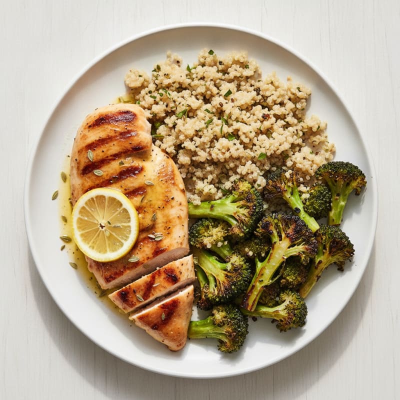 Grilled Chicken Breast with Quinoa and Roasted Broccoli