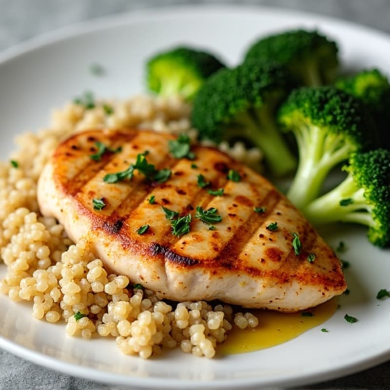 Grilled Chicken Breast with Quinoa and Roasted Broccoli