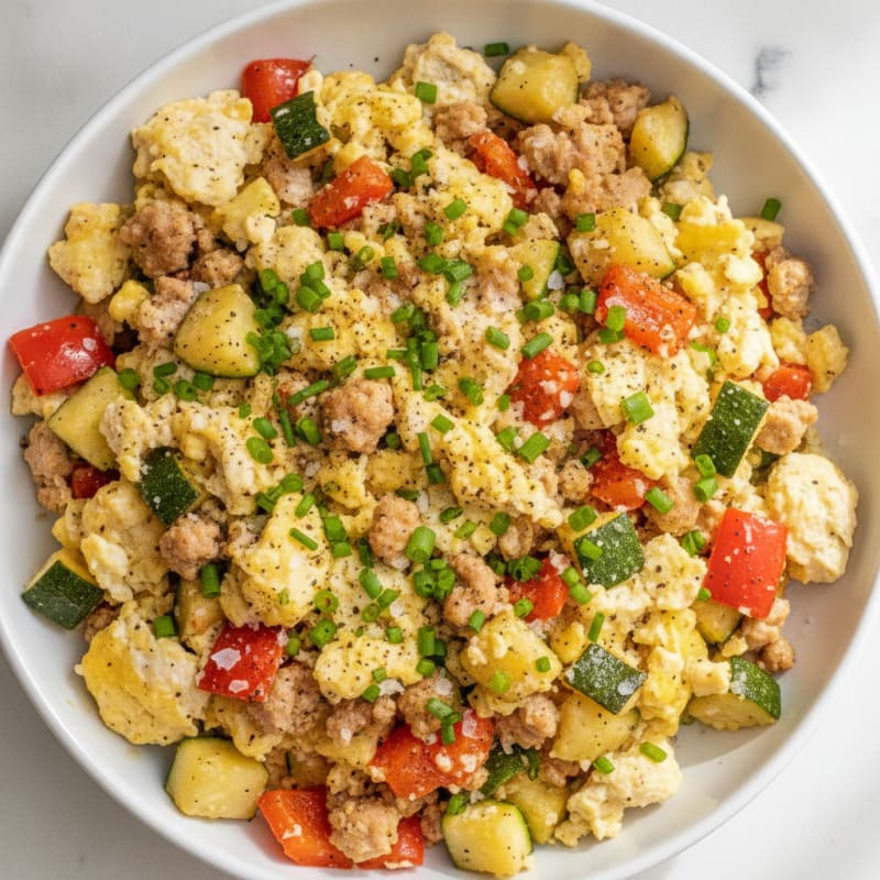 Hearty Scrambled Eggs with Roasted Vegetables