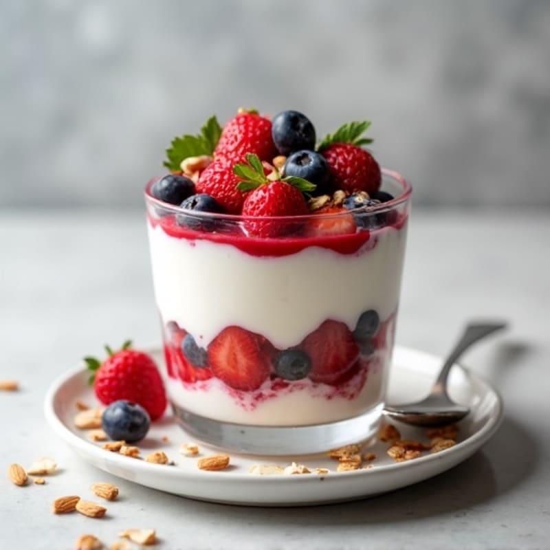 Greek Yogurt Protein Parfait with Mixed Berries and Almonds