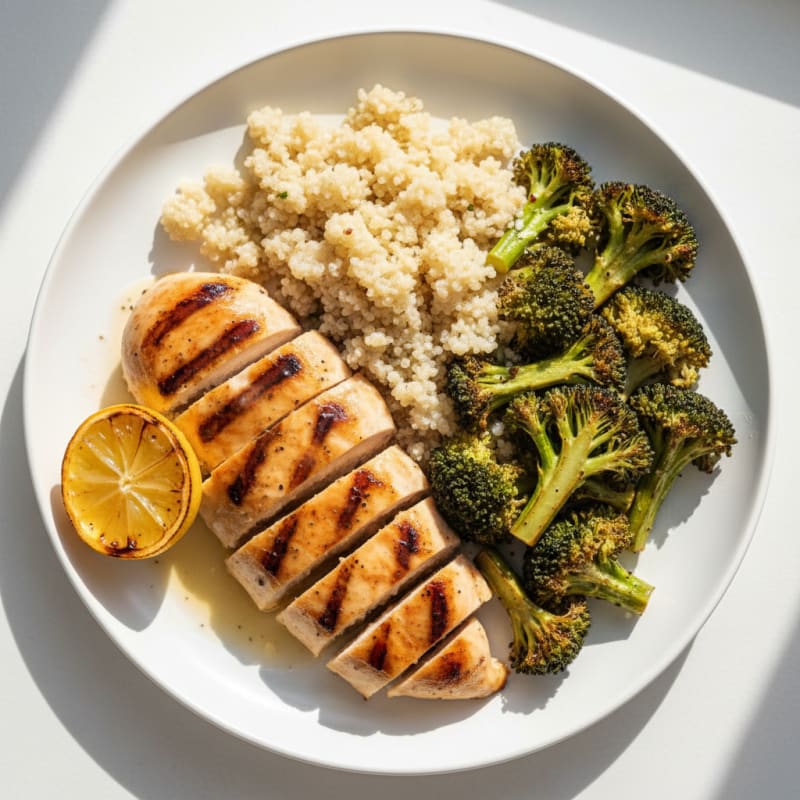 Grilled Chicken Breast with Quinoa and Roasted Broccoli