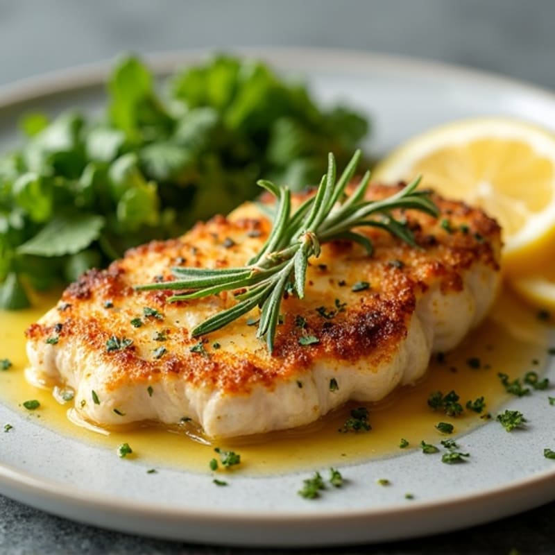 Herb-Crusted Pan Seared Chicken with Lemon Garlic Sauce