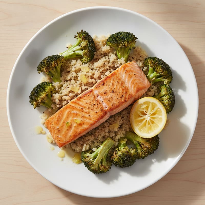 Seared Salmon with Roasted Broccoli and Quinoa