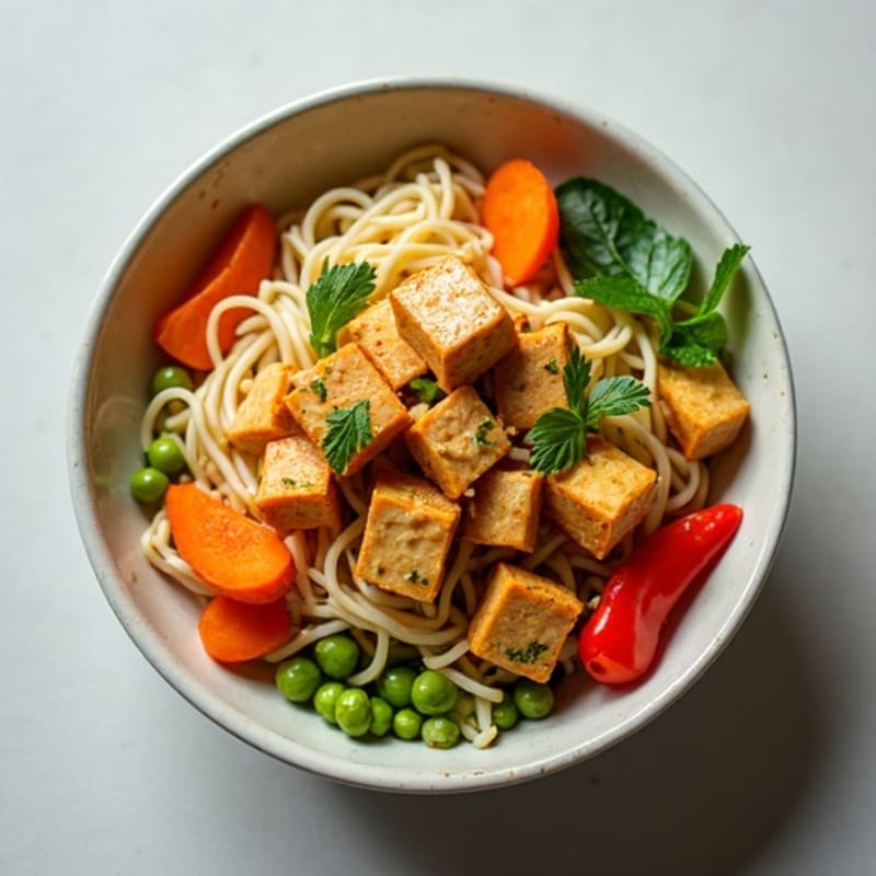 Creamy Peanut-Ginger Rice Noodles with Crispy Tofu