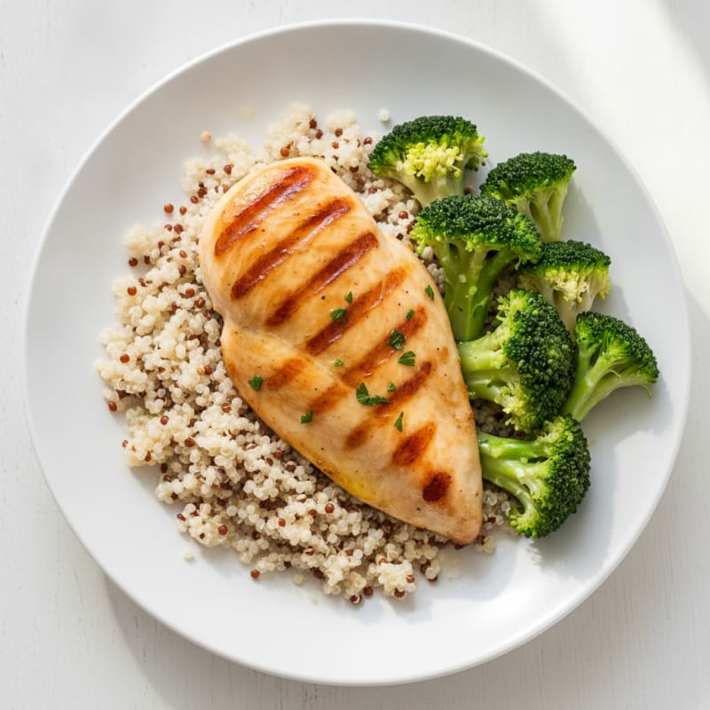 Grilled Chicken Breast with Quinoa and Steamed Broccoli