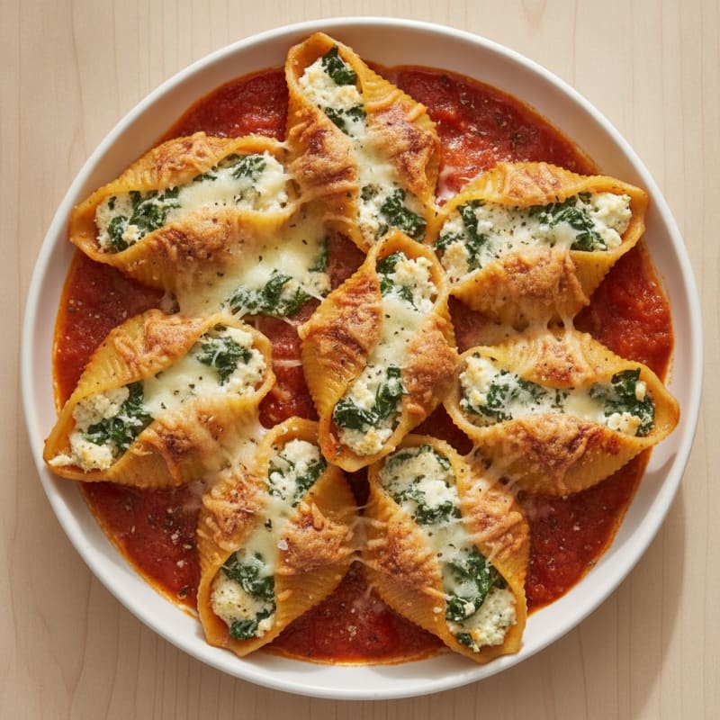 Spinach Ricotta Stuffed Shells Baked Marinara