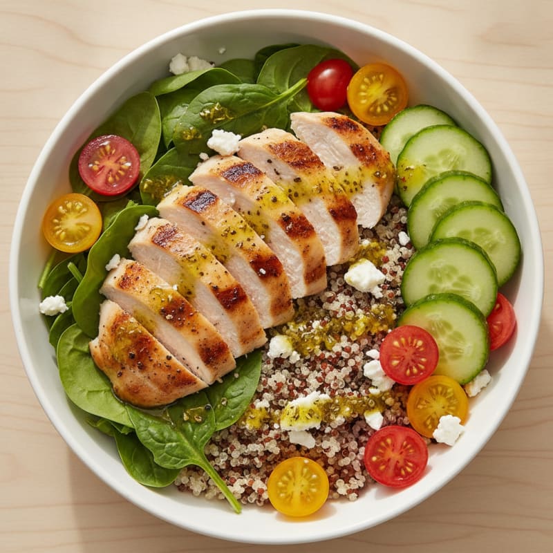 Mediterranean Lemon-Herb Chicken & Quinoa Bowl