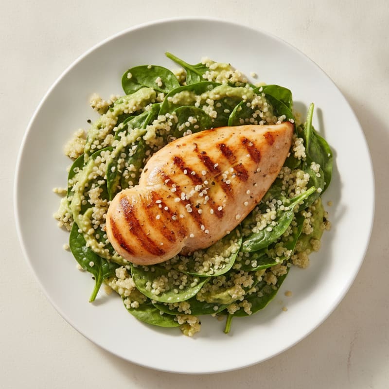 Grilled Chicken Breast with Creamy Quinoa Spinach Salad