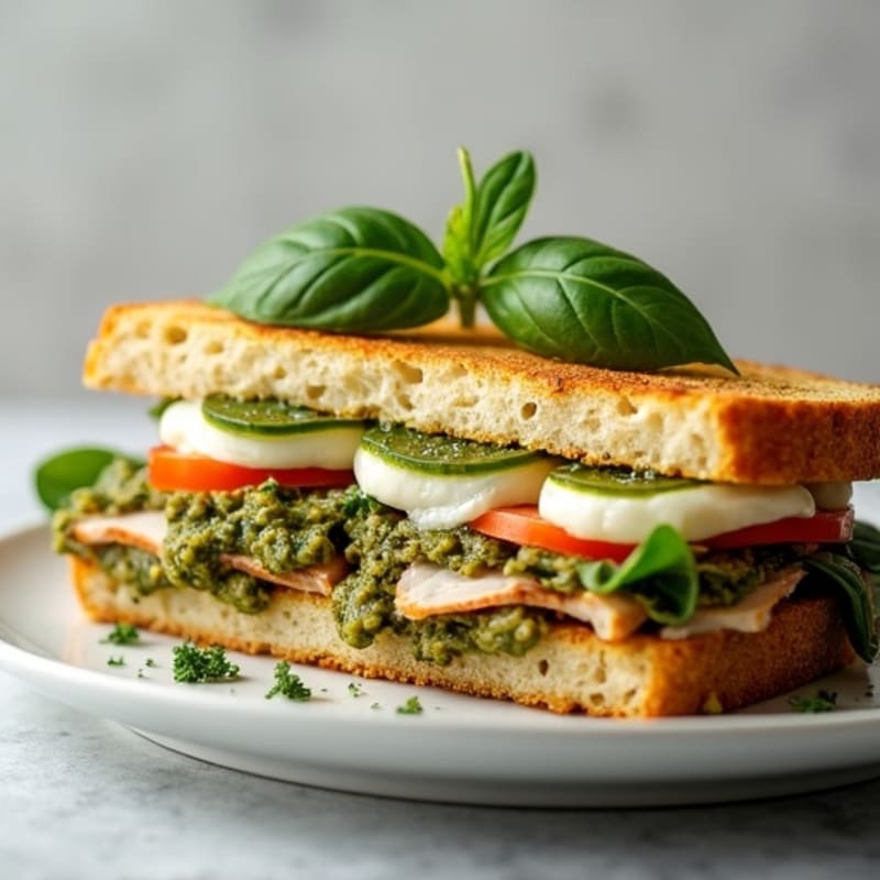 Herb-Roasted Turkey Pesto Panini with Fresh Mozzarella