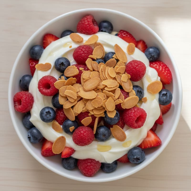 Greek Yogurt Protein Parfait with Mixed Berries and Almonds