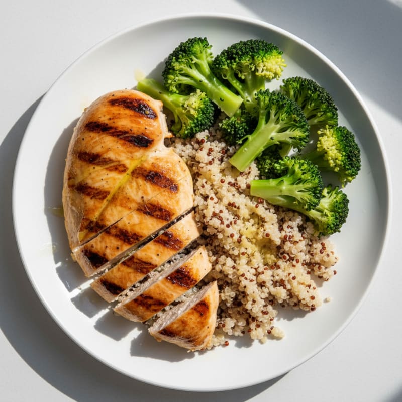 Grilled Chicken Breast with Quinoa and Steamed Broccoli