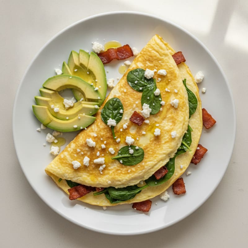 Egg White Omelette with Spinach and Turkey Bacon
