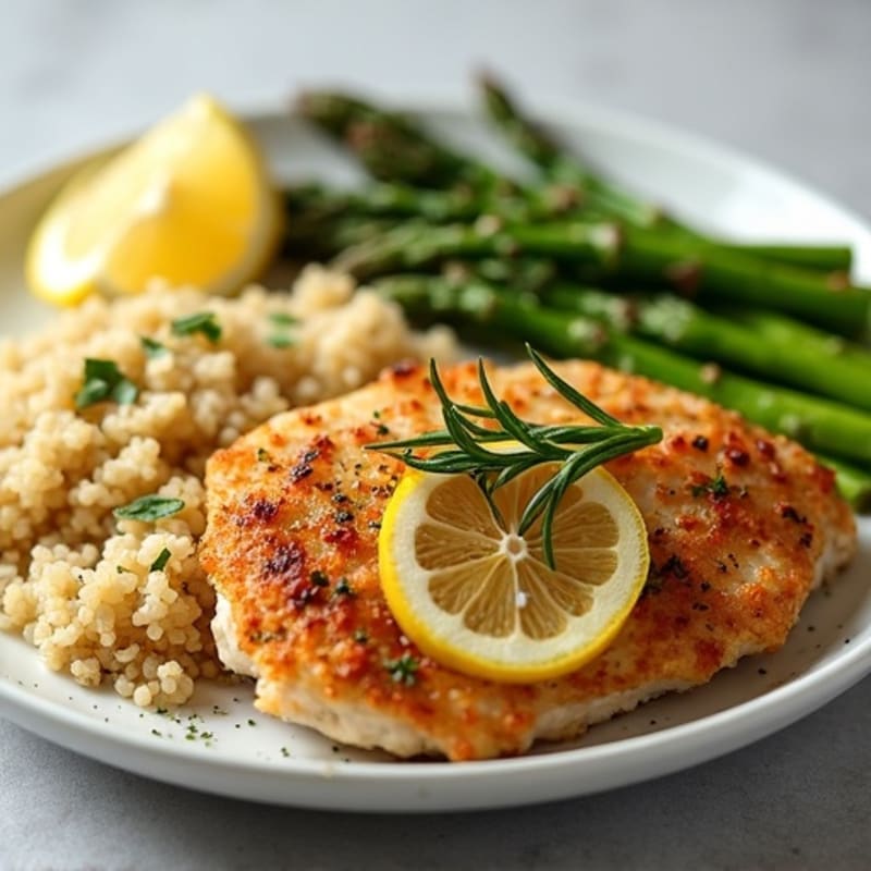 Crispy Lemon Herb Chicken with Roasted Asparagus and Quinoa