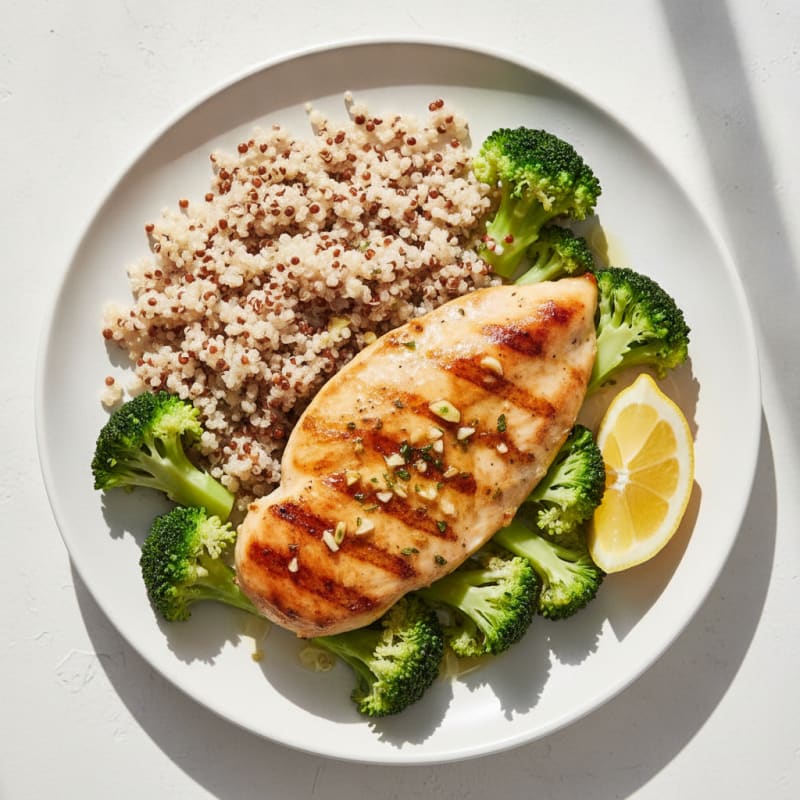 Grilled Chicken Breast with Quinoa and Steamed Broccoli