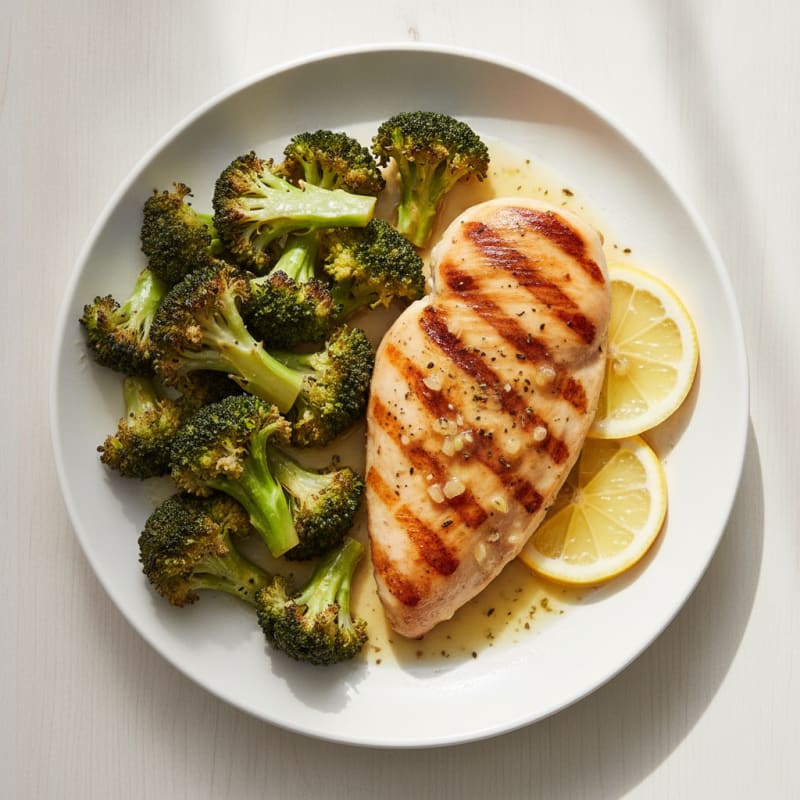Grilled Chicken Breast with Roasted Broccoli and Lemon