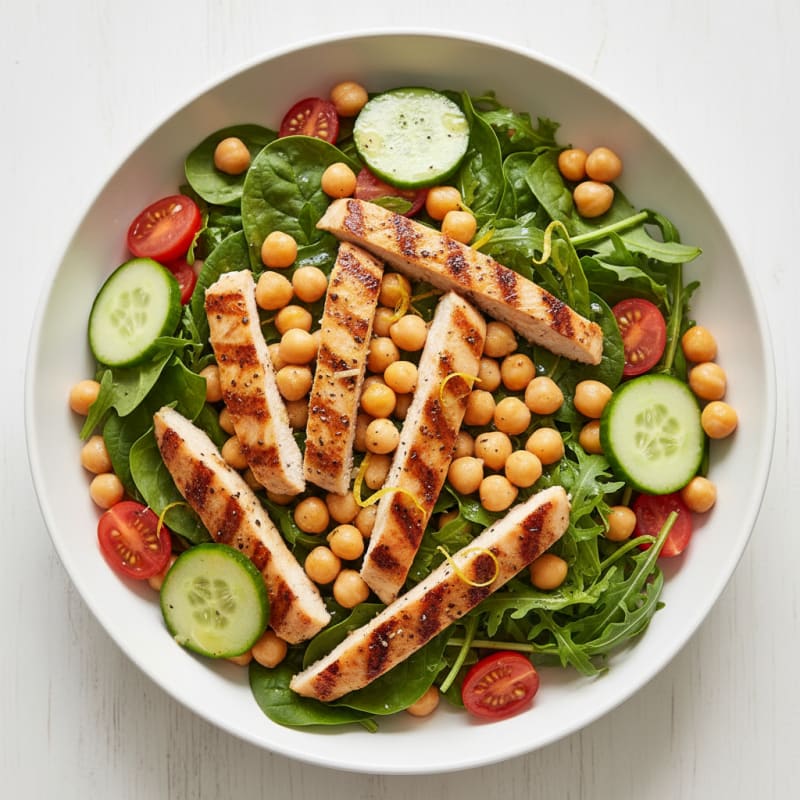 Grilled Pollo Salad with Chickpeas and Fresh Greens
