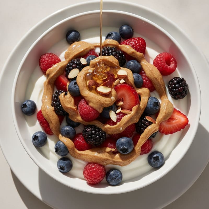 Greek Yogurt Parfait with Mixed Berries and Almond Butter