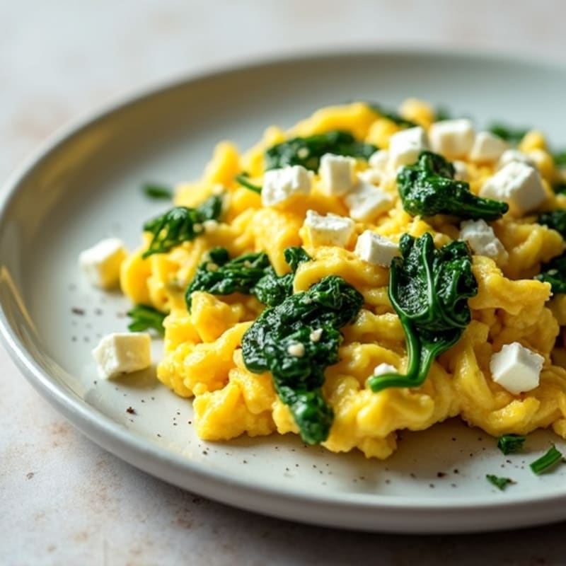 Simple Scrambled Eggs with Sautéed Spinach