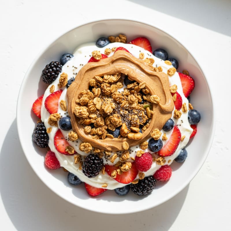 Creamy Greek Yogurt Parfait with Almond Butter and Mixed Berries