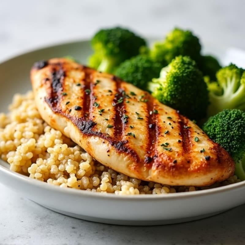 Grilled Chicken Breast with Quinoa and Roasted Broccoli