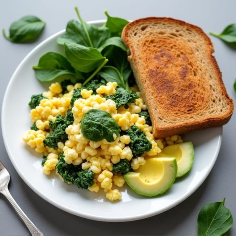 Egg White and Cottage Cheese Scramble with Sautéed Spinach