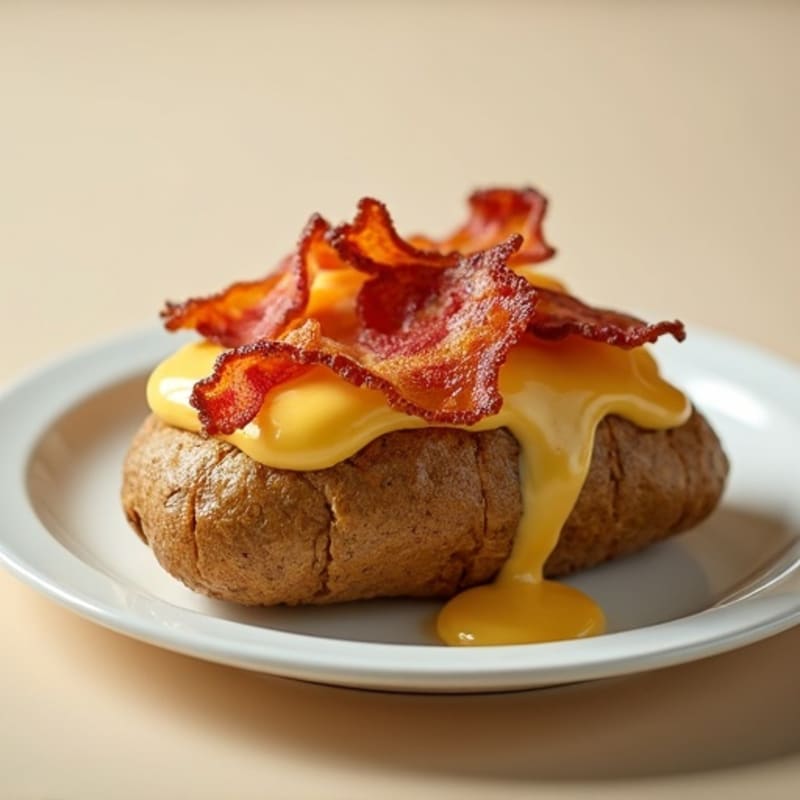 Baked Potato with Crispy Bacon and Creamy Cheddar Sauce
