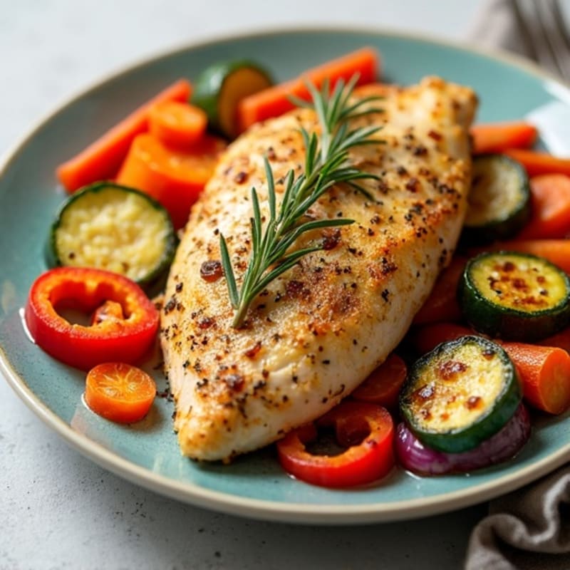 Herb-Crusted Sheet Pan Chicken with Roasted Rainbow Vegetables