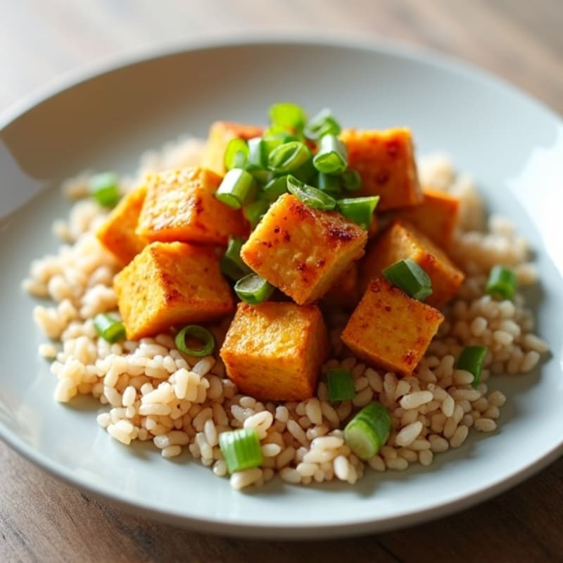 Crispy Ginger Garlic Tofu with Brown Rice