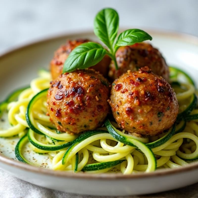 Herb-Roasted Ground Turkey Meatballs with Zucchini Noodles