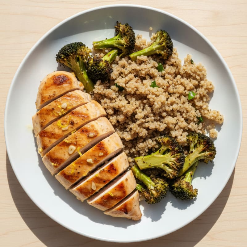 Grilled Chicken Breast with Roasted Broccoli and Quinoa