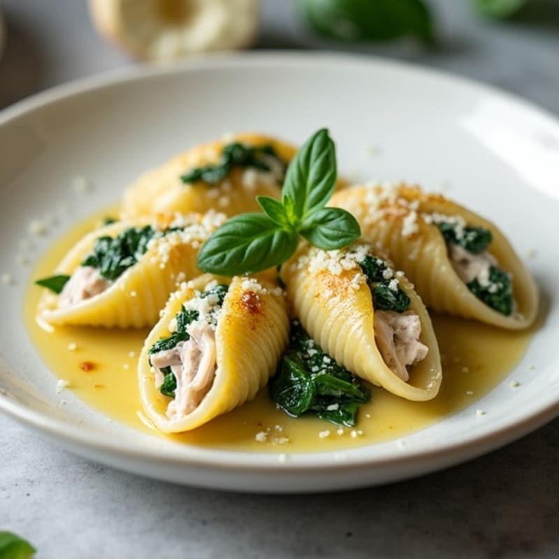 Creamy Chicken and Spinach Stuffed Shells with Herb Sauce